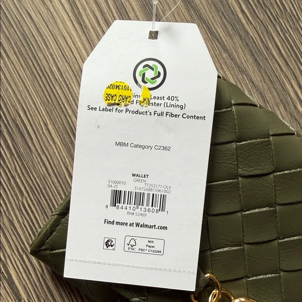 Time and Tru Olive Quilted Wristlet with Gold Accent